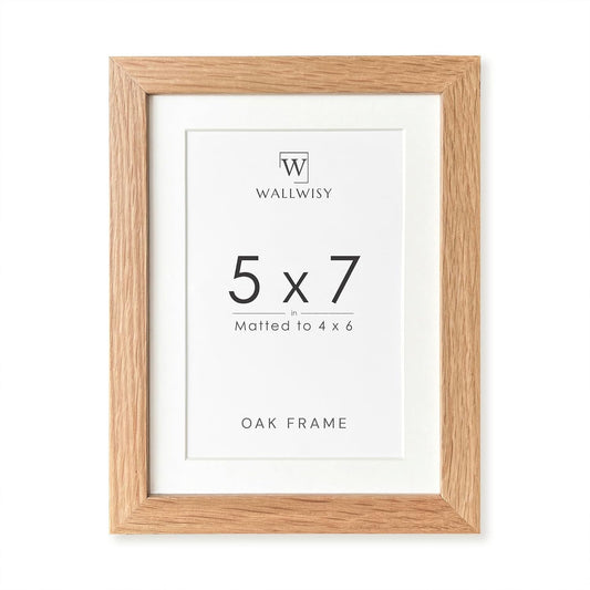 5x7 Picture Frame, Solid Oak Wood 5x7 Photo Frame with Mat to 4x6