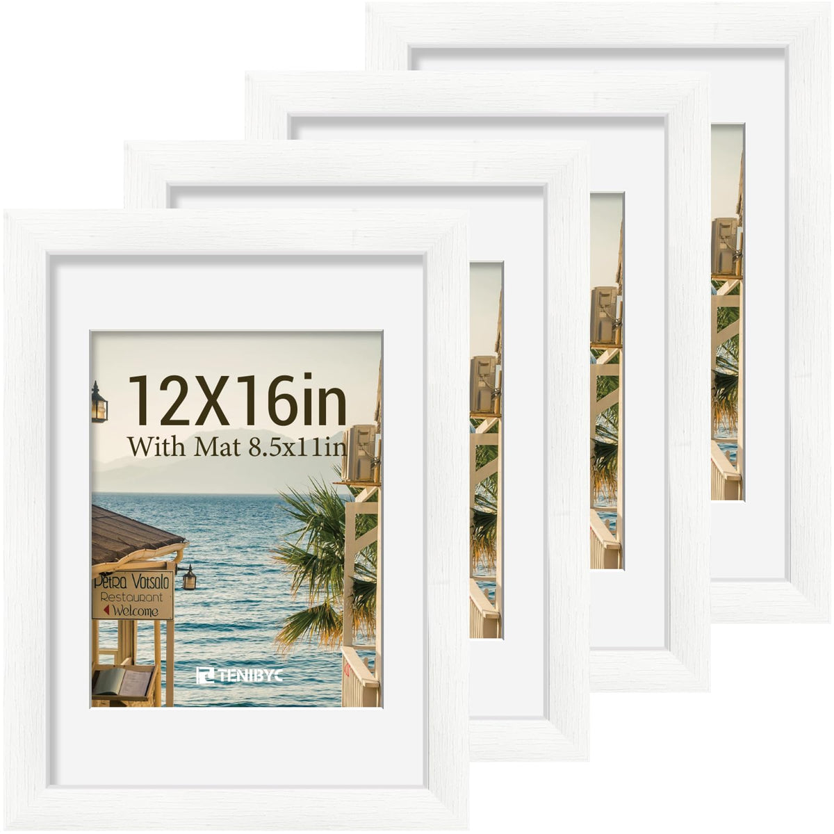 5x7 picture frame 4 Pack, 4x6 Mat, Black Wood, Glass, for Photo