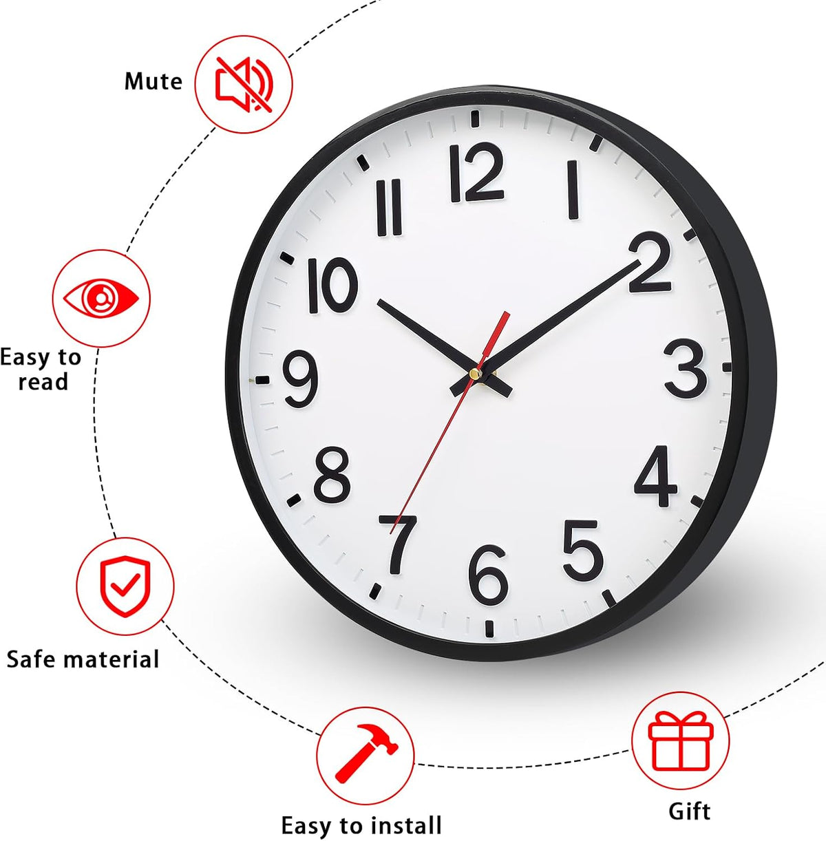 Wall Clocks Battery Operated 8 inch Modern Wall Clock,Silent Non Ticking Wall Clock for Living Room Bedroom Kitchen Office Classroom Decor (White and Black)