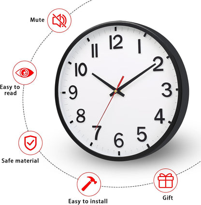 Wall Clocks Battery Operated 8 inch Modern Wall Clock,Silent Non Ticking Wall Clock for Living Room Bedroom Kitchen Office Classroom Decor (White and Black)