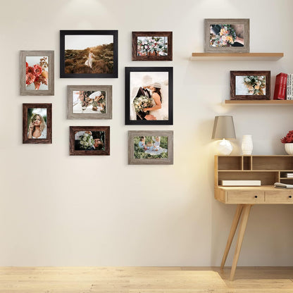 LUCKYLIFE Picture Frames Collage Wall Decor 10-Pack, Gallery Wall Frame Set with 8x10 5x7 4x6 Frames in 3 Different Finishes