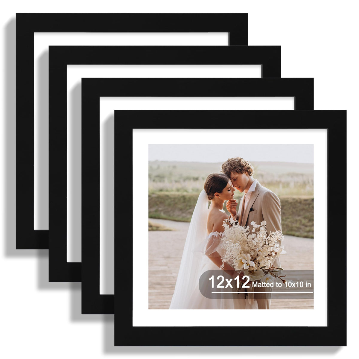 Hongkee 5x7 Picture Frame Set of 4, Real Glass and Wooden Frame, 4x6 Mat