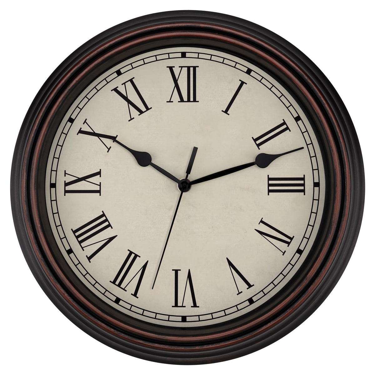 Foxtop 12 Inch Retro Wall Clock Round Silent Battery Operated Clock, Bronze