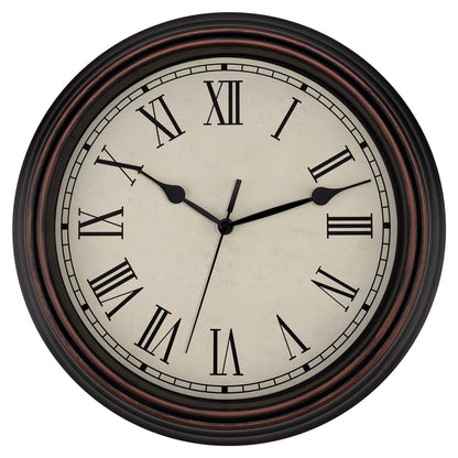 Foxtop 12 Inch Retro Wall Clock Round Silent Battery Operated Clock, Bronze