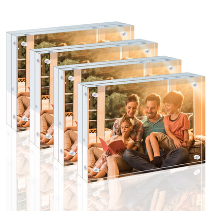 Egofine 5x7 Acrylic Frames 6 Pack, 20mm Thicker Frameless Clear Picture Frames, Double Sided Magnetic Picture Frames, Free Standing Desktop Display