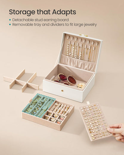 SONGMICS 2-Layer Jewelry Box, Jewelry Organizer with Handle, Removable Tray