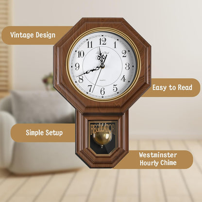 Pendulum Wall Clock,Imitation Wood Plastic Regulator Wall Clocks,Brown