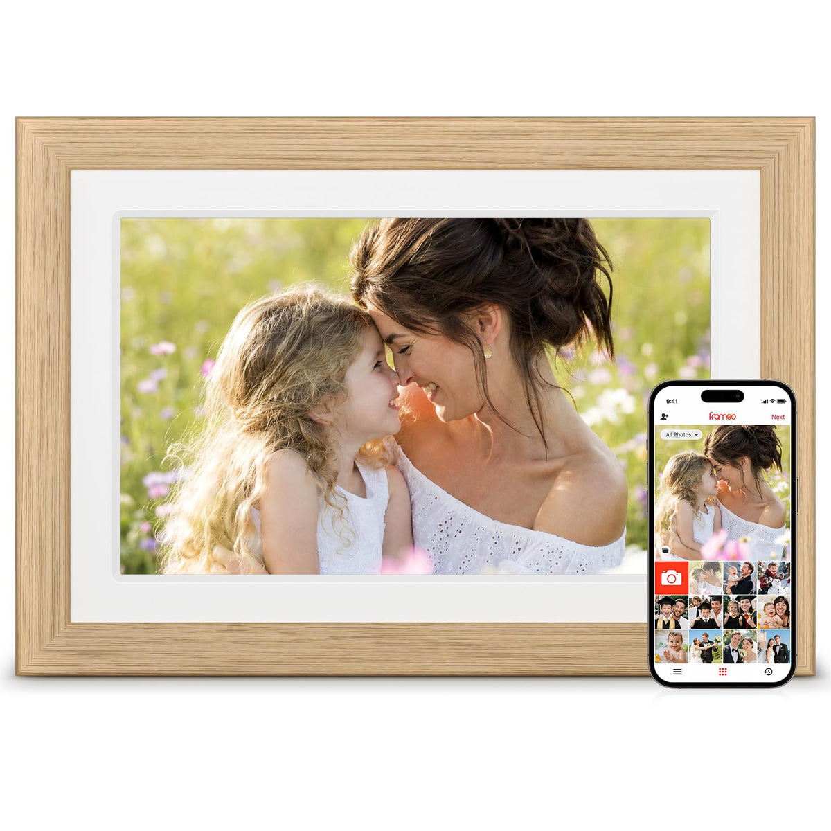 Frameo 10.1 Inch WiFi Digital Picture Frame, Smart Cloud Electronic Photo Frame with HD IPS Touch Screen Slideshow 32GB Memory Auto-Rotate Wall Mount, Share Photos/Videos from Phone - Gifts for Mom