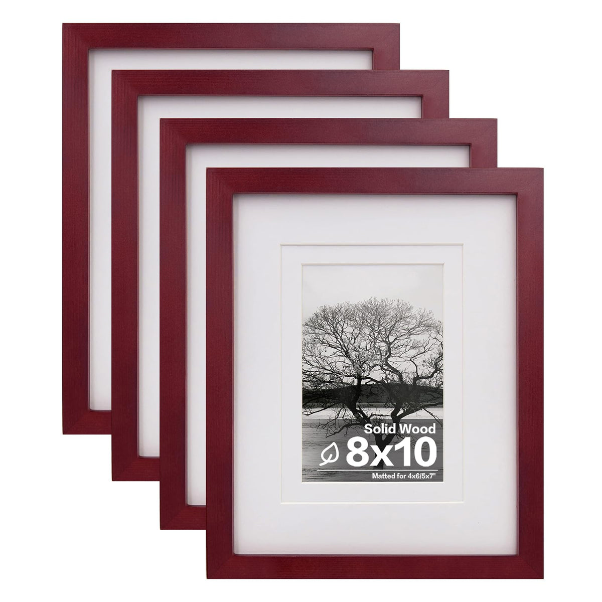 Egofine 11x14 Picture Frames 4 Pack Display Pictures 5x7/8x10 with Mat or 11x14 Without Mat Made of Solid Wood Covered by Plexiglass for Table Top Display and Wall Mounting Photo Frame, Light Brown