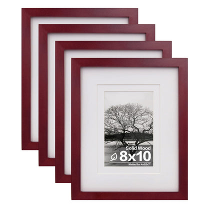 Egofine 11x14 Picture Frames 4 Pack Display Pictures 5x7/8x10 with Mat or 11x14 Without Mat Made of Solid Wood Covered by Plexiglass for Table Top Display and Wall Mounting Photo Frame, Light Brown