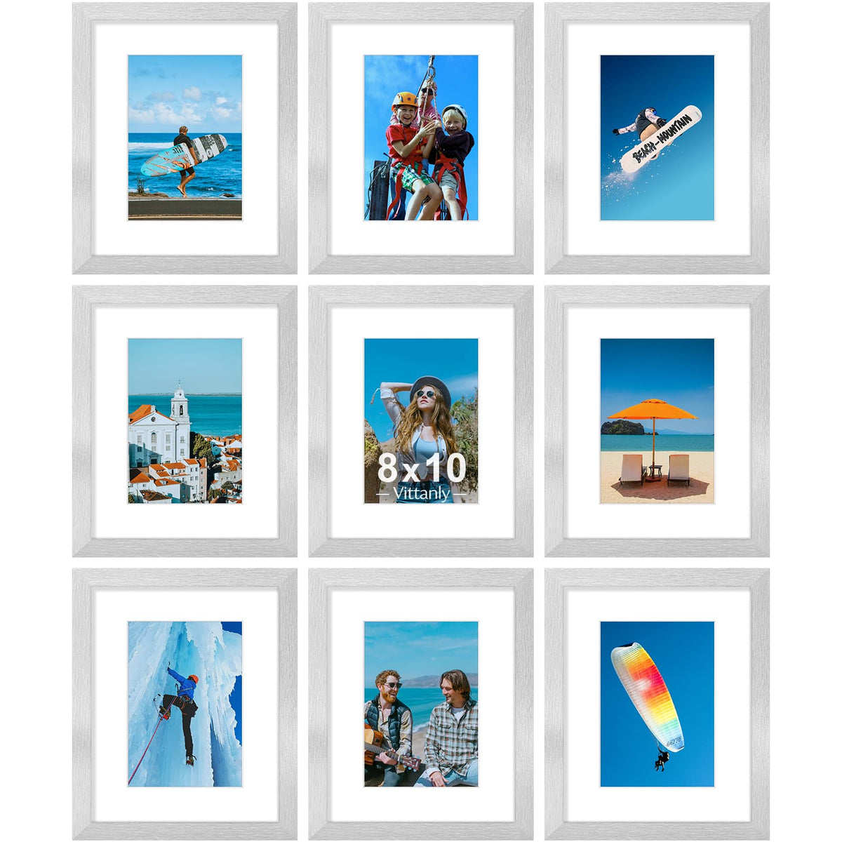 Vittanly 8x10 Picture Frames Set of 9 for Wall or Tabletop Display, Black