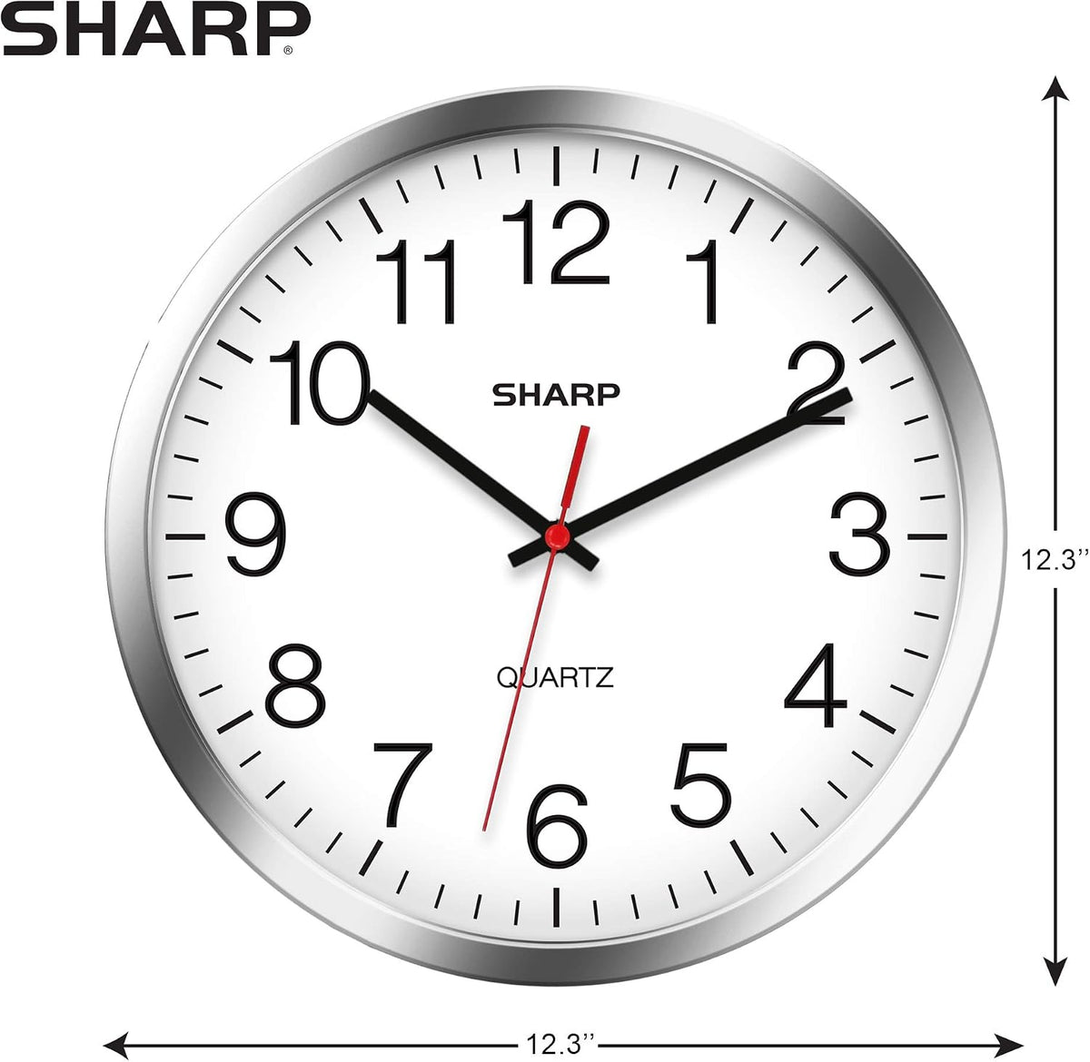 Sharp 12-Inch Battery Wall Clock, Silent Non-Ticking, Easy-Read, Silver