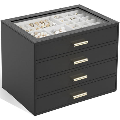 AKOZLIN Jewelry Box Organizer with Clear Lid 2 Drawers Black