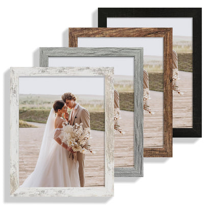 Hongkee 5x7 Picture Frame Set of 4, Real Glass and Wooden Frame, 4x6 Mat