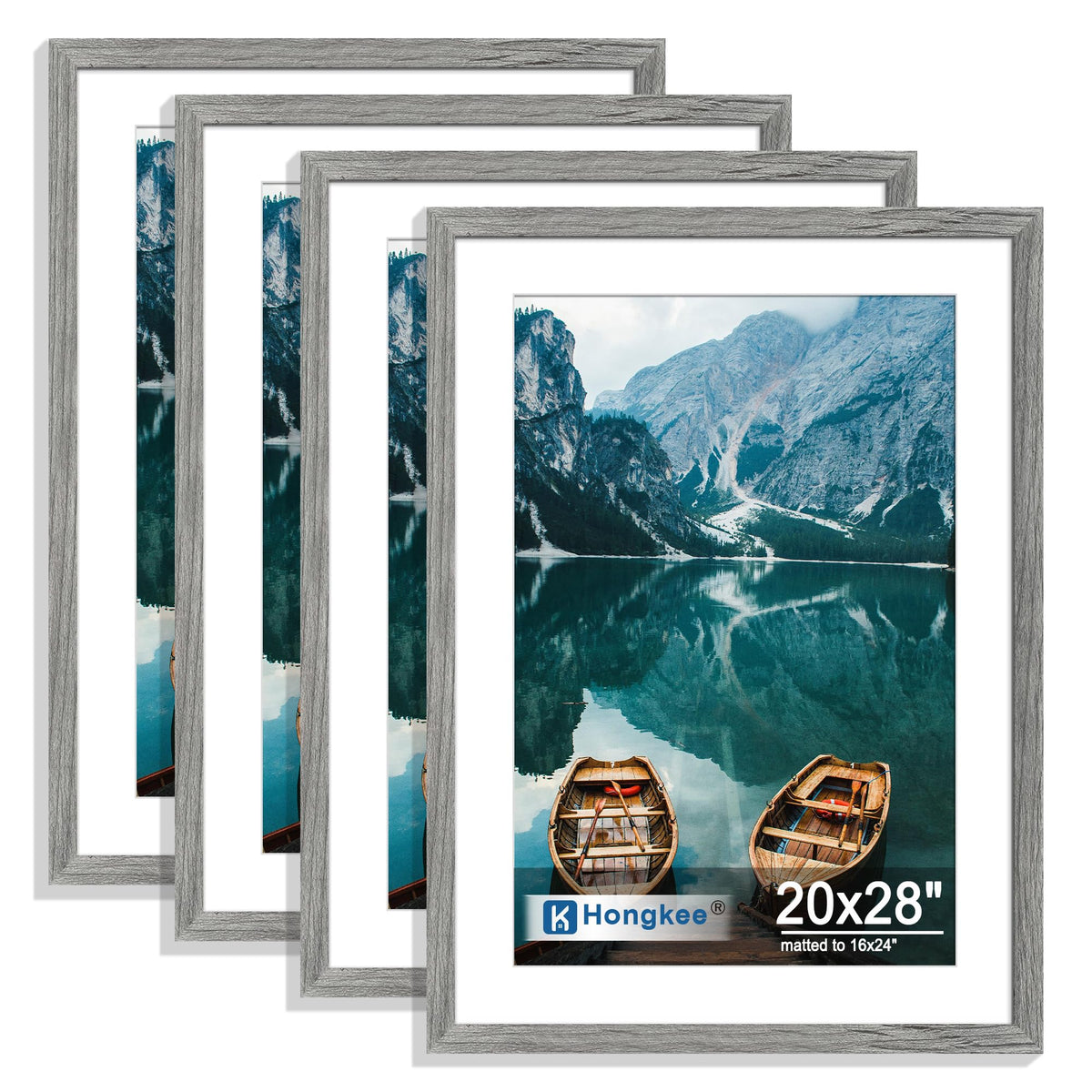 Hongkee 5x7 Picture Frame Set of 4, Real Glass and Wooden Frame, 4x6 Mat
