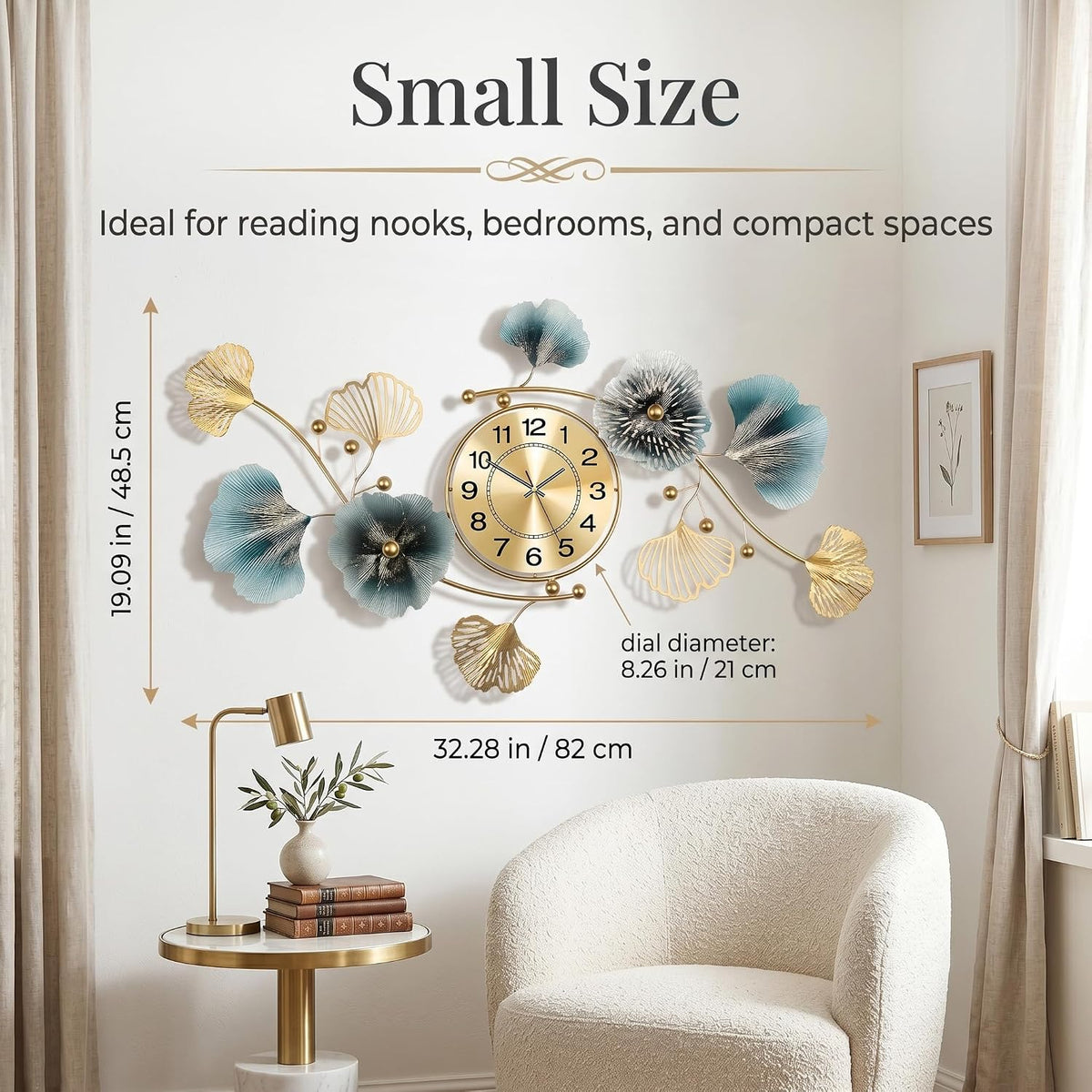 33" 3D Ginkgo Leaf Metal Wall Clock for Home Wall Decor
