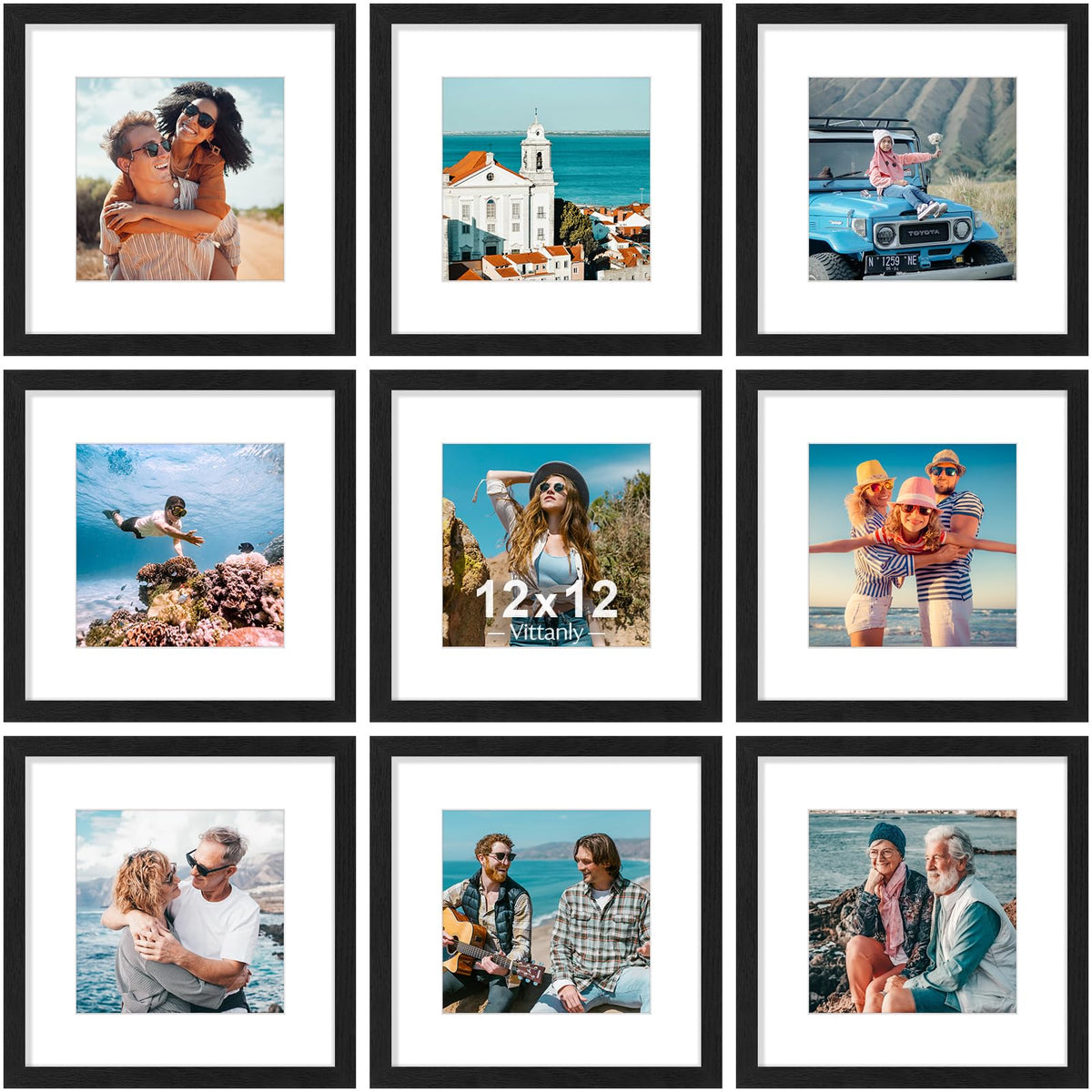 Vittanly 8x10 Picture Frames Set of 9 for Wall or Tabletop Display, Black