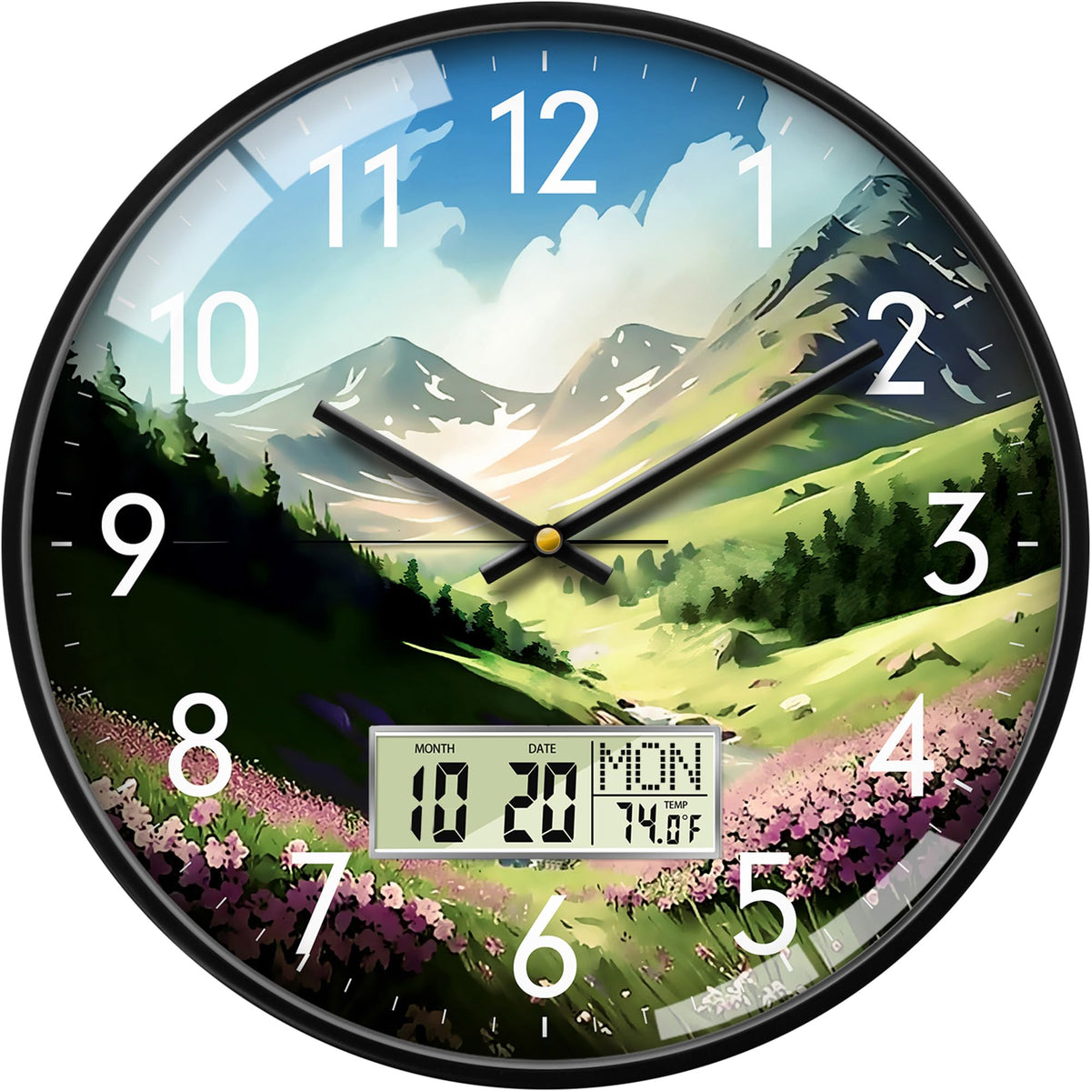 Wilderness Sunset Wall Clock, 12 Inch Analog and Digital Wall Clock