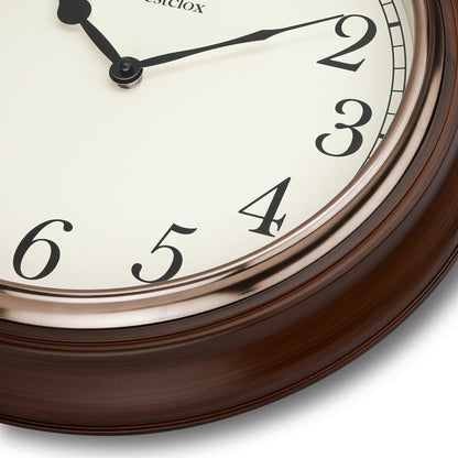 Westclox 15.5-Inch Traditional Woodgrain Wall Clock – Realistic Finish, Large Easy-to-Read Dial, Metal Hands, Rose Gold Bezel, Glass Lens, Quartz Accuracy (Woodgrain, 15.5-Inch)