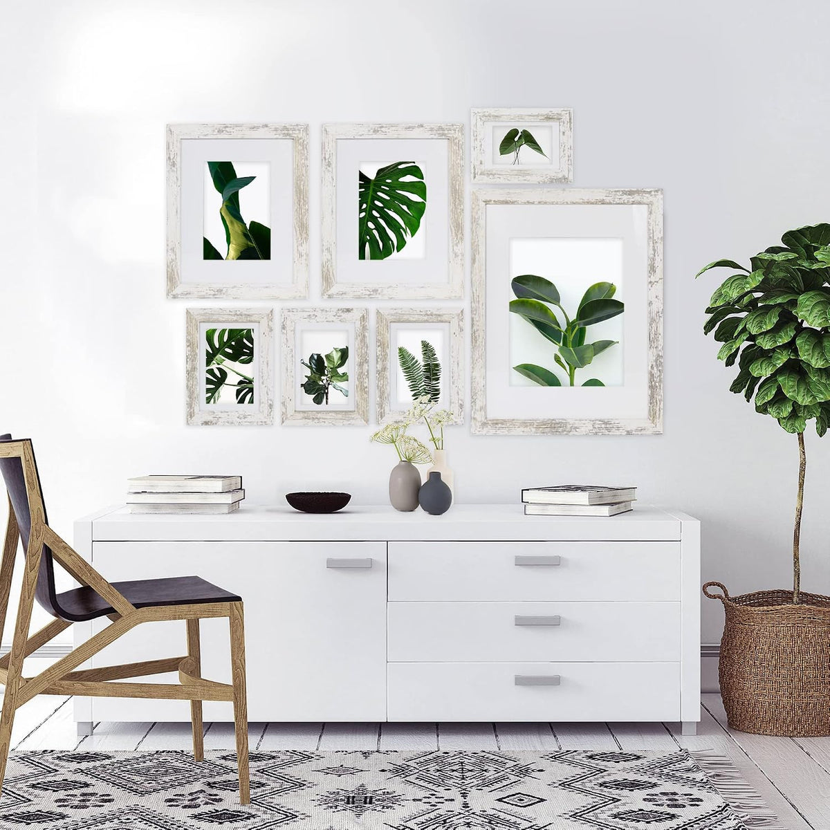 Hongkee 5x7 Picture Frame Set of 4, Real Glass and Wooden Frame, 4x6 Mat