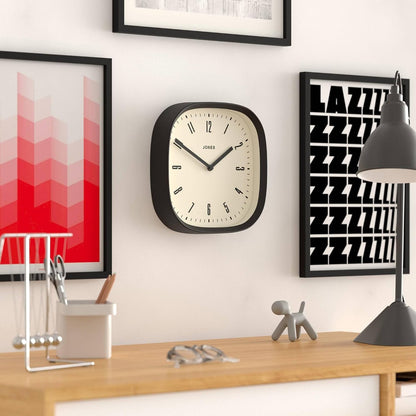 JONES CLOCKS® Marvel wall Clock | Retro Rounded Square Clock | 10" | Black