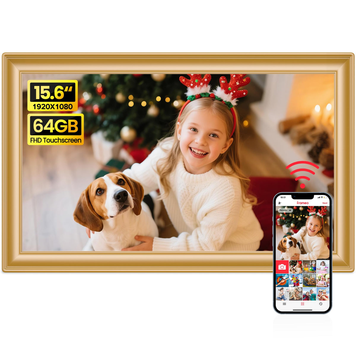 64GB 15.6" Frameo Digital Picture Frame WiFi, Large Electronic Photo Frames
