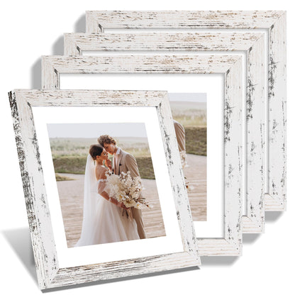 Hongkee 5x7 Picture Frame Set of 4, Real Glass and Wooden Frame, 4x6 Mat