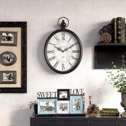 Menterry Large Oval Retro Wall Clock, Rustic Vintage Style, Antique Black