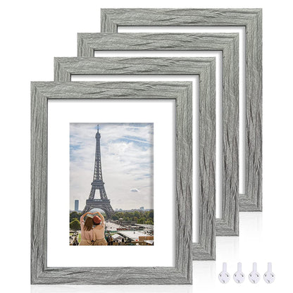 Hongkee 5x7 Picture Frame Set of 4, Real Glass and Wooden Frame, 4x6 Mat