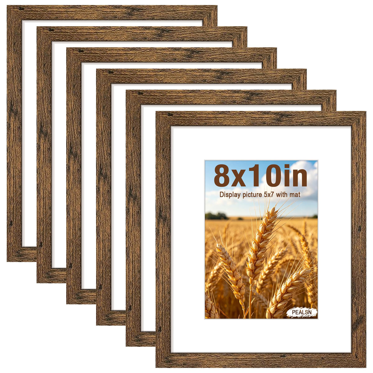 PEALSN 8x10 Picture Frame Set of 6,Wall or Tabletop Display,Black Woodgrain