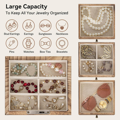 Miratino Jewelry Boxes for Women, 5 Layer Large Wooden Jewelry Organizer Box with Lock, Mirror & Drawers, Jewelry Boxes & Organizers for Necklaces Earrings Rings Bracelets (Rustic Brown)