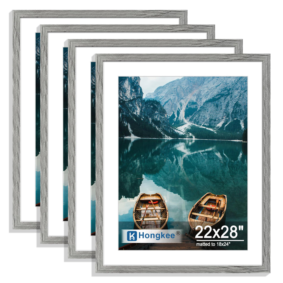 Hongkee 5x7 Picture Frame Set of 4, Real Glass and Wooden Frame, 4x6 Mat