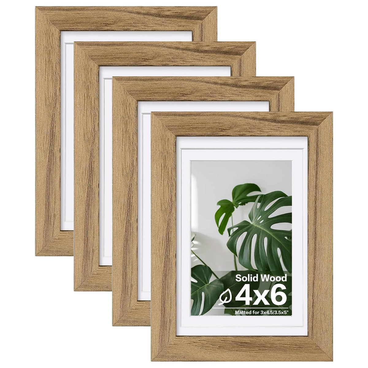 Egofine 11x14 Picture Frames 4 Pack Display Pictures 5x7/8x10 with Mat or 11x14 Without Mat Made of Solid Wood Covered by Plexiglass for Table Top Display and Wall Mounting Photo Frame, Light Brown