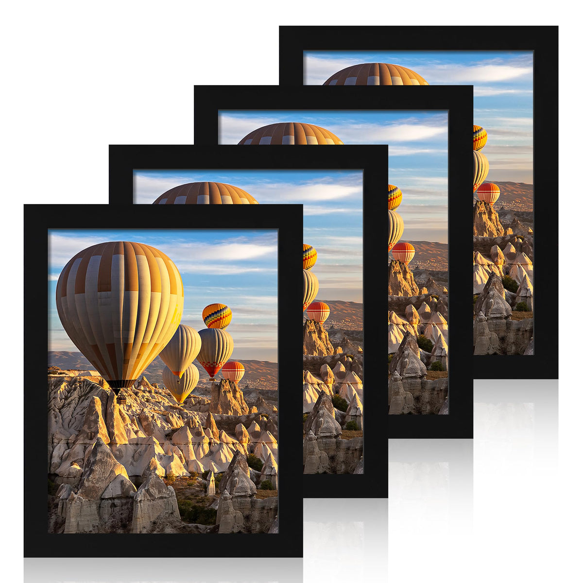 iRahmen 5x7 Picture Frame Set of 4, High Definition Real Glass Rustic Brown Frame, 5 x 7 Wood Photo Frames for Tabletop Display and Wall Mounting