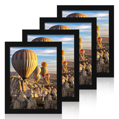 iRahmen 5x7 Picture Frame Set of 4, High Definition Real Glass Rustic Brown Frame, 5 x 7 Wood Photo Frames for Tabletop Display and Wall Mounting