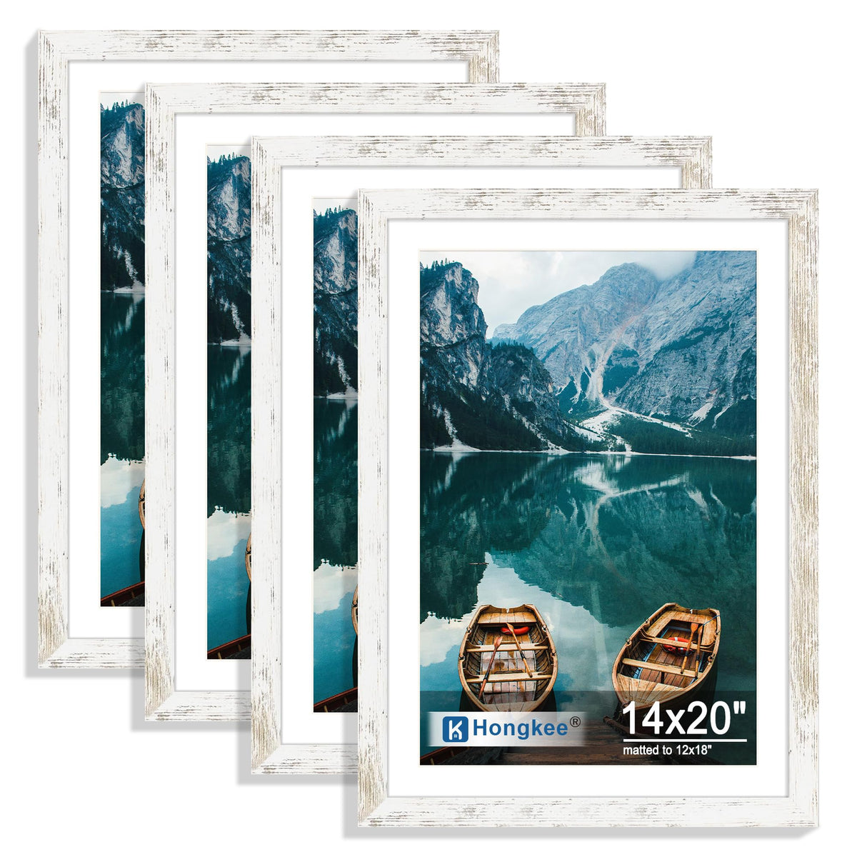 Hongkee 5x7 Picture Frame Set of 4, Real Glass and Wooden Frame, 4x6 Mat