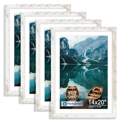 Hongkee 5x7 Picture Frame Set of 4, Real Glass and Wooden Frame, 4x6 Mat