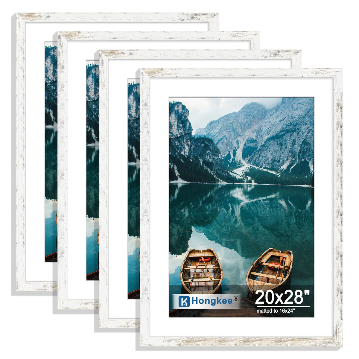 Hongkee 5x7 Picture Frame Set of 4, Real Glass and Wooden Frame, 4x6 Mat