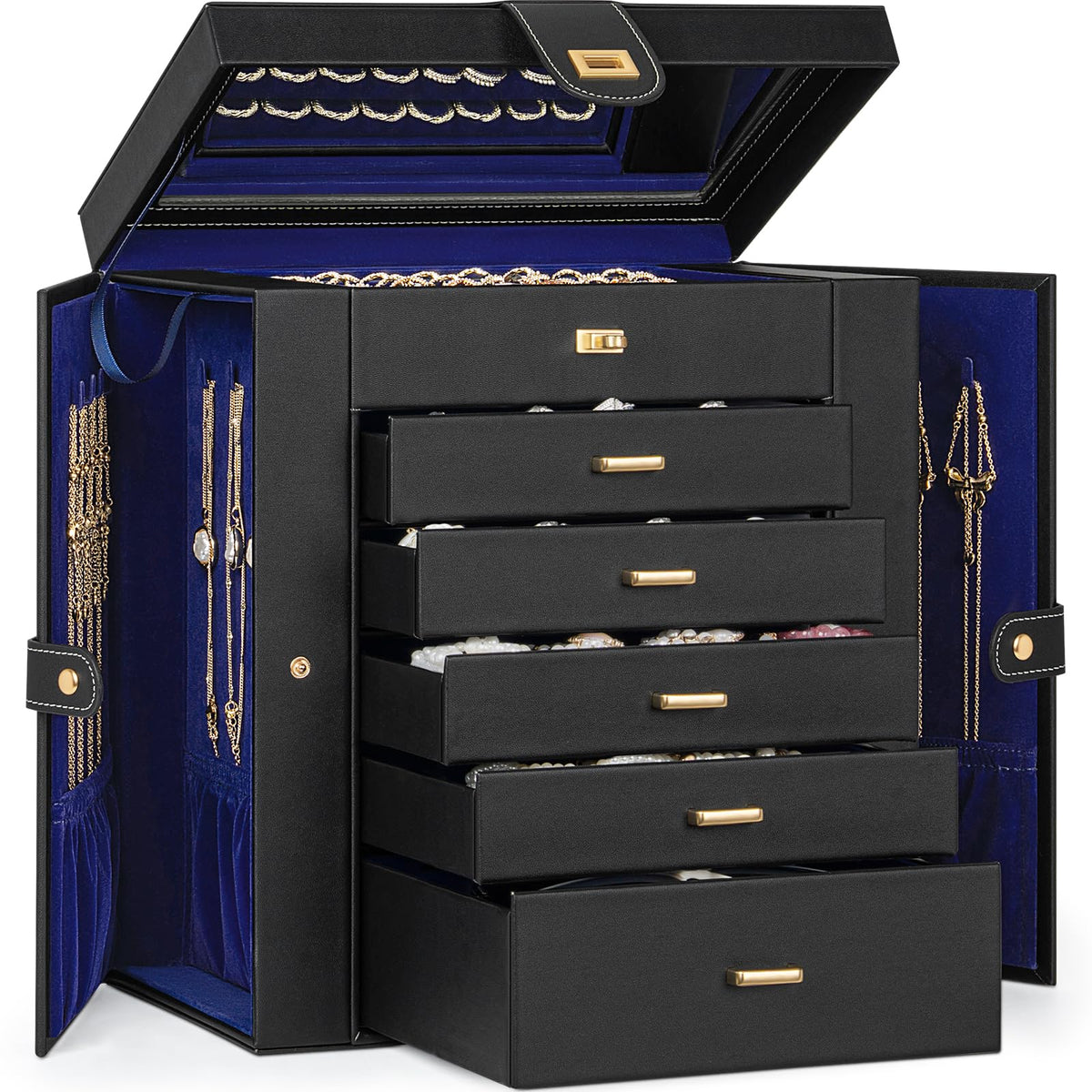AKOZLIN 6-Tier Jewelry Box Organizer 5 Drawers Storage Black Regular