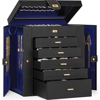 AKOZLIN 6-Tier Jewelry Box Organizer 5 Drawers Storage Black Regular