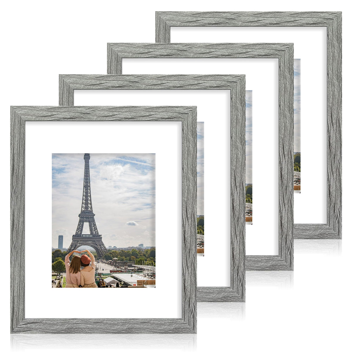 Hongkee 5x7 Picture Frame Set of 4, Real Glass and Wooden Frame, 4x6 Mat
