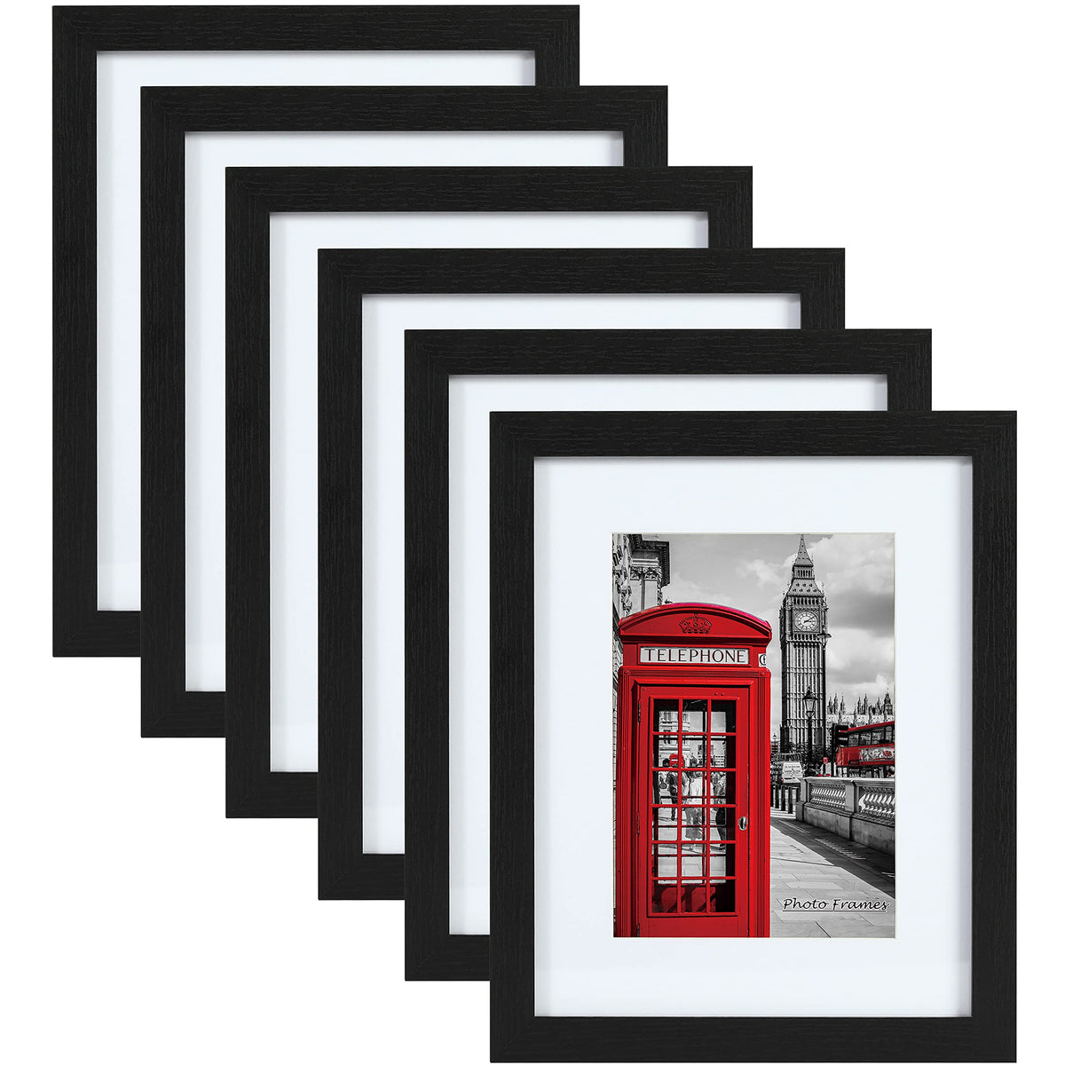 PEALSN 8x10 Picture Frame Set of 6,Wall or Tabletop Display,Black Woodgrain