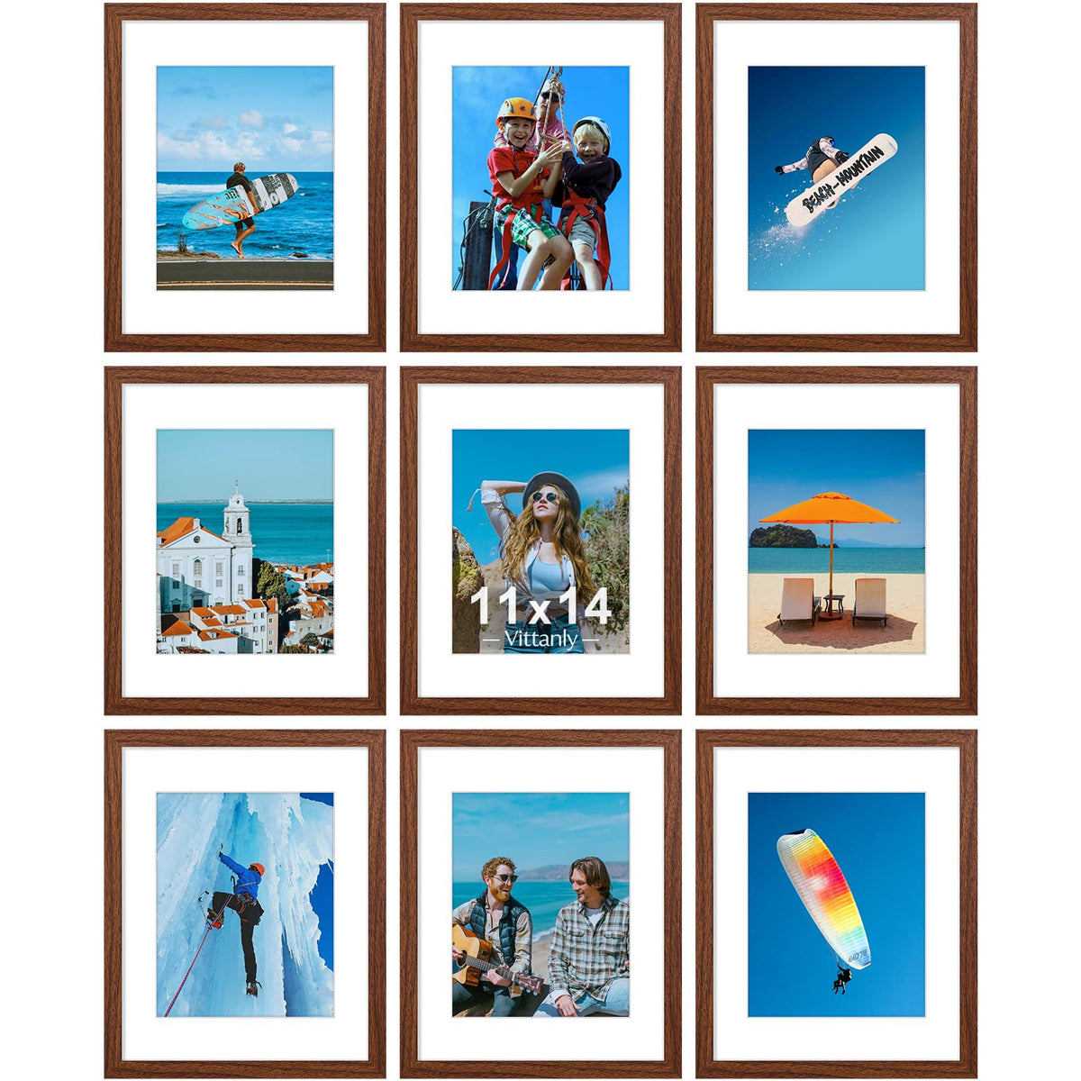 Vittanly 8x10 Picture Frames Set of 9 for Wall or Tabletop Display, Black
