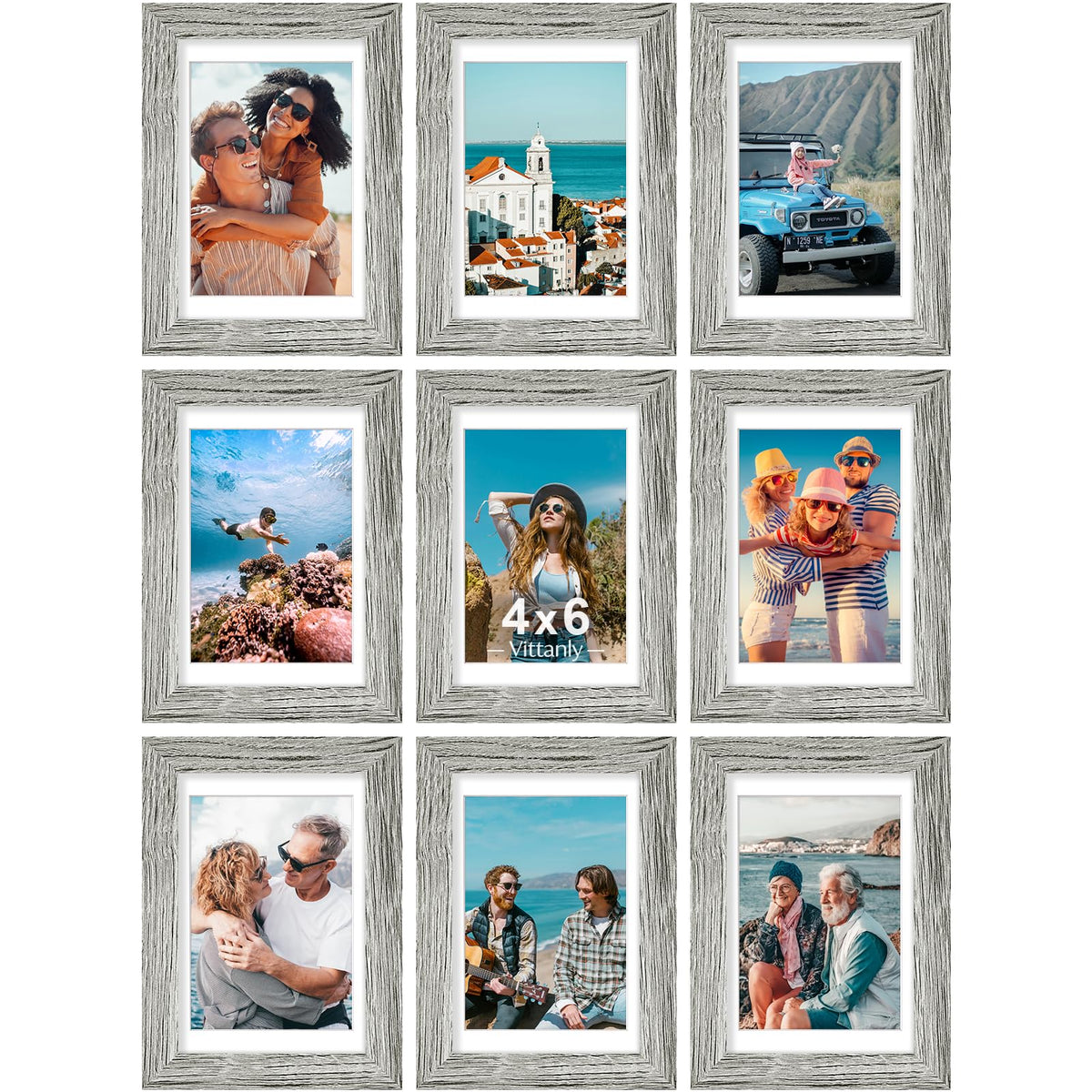 Vittanly 8x10 Picture Frames Set of 9 for Wall or Tabletop Display, Black