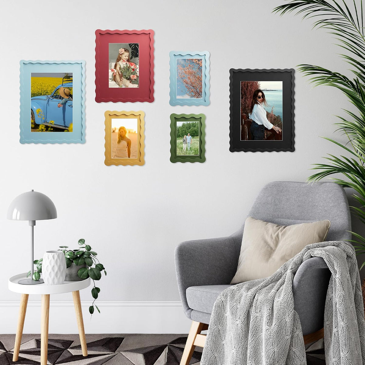 4x6 Picture Frame with Mat for 3.5x5, Wavy Edge Wooden Real Glass Photo Frame for Tabletop and Wall Hanging, Green, 1 Pack
