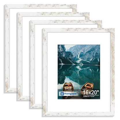 Hongkee 5x7 Picture Frame Set of 4, Real Glass and Wooden Frame, 4x6 Mat