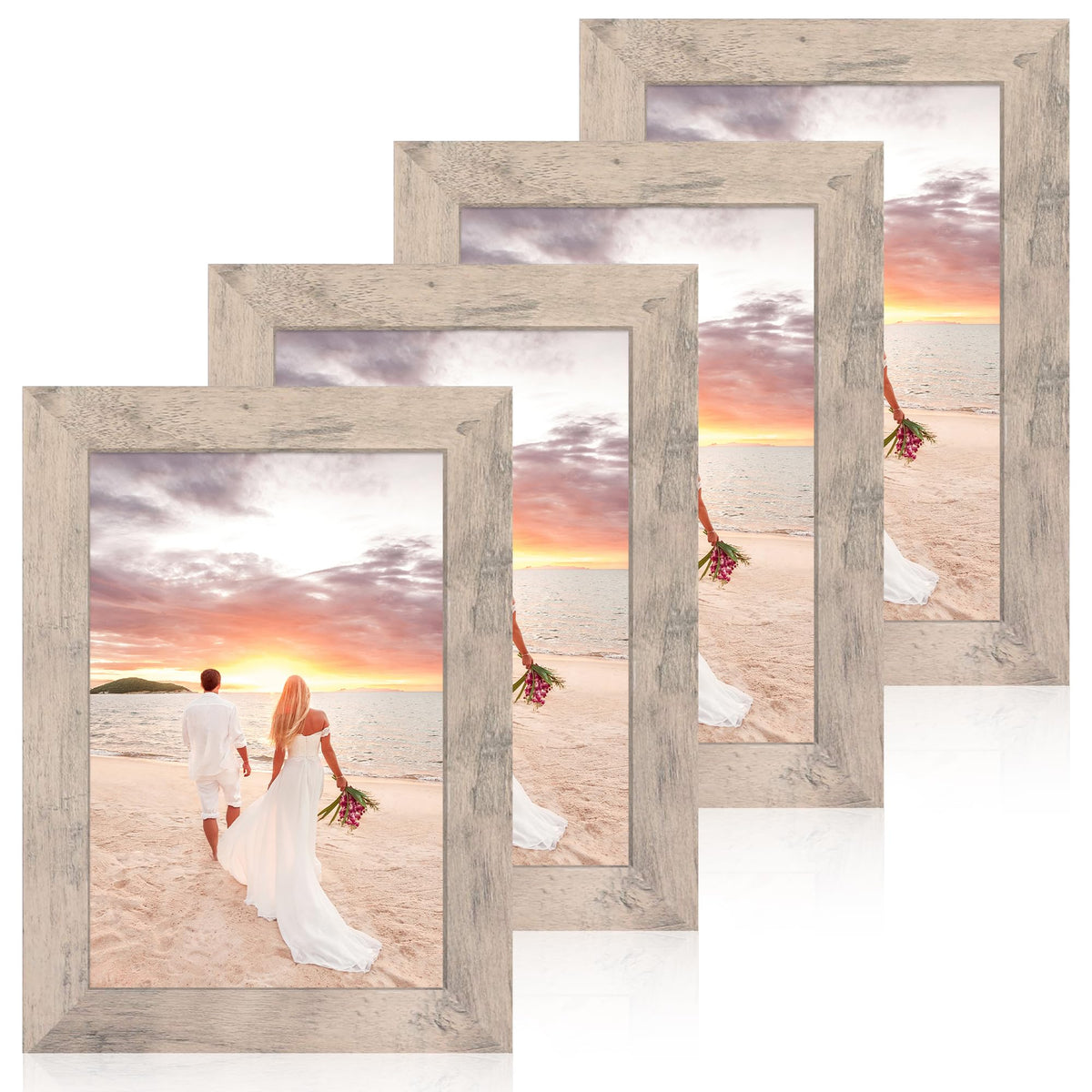 iRahmen 5x7 Picture Frame Set of 4, High Definition Real Glass Rustic Brown Frame, 5 x 7 Wood Photo Frames for Tabletop Display and Wall Mounting