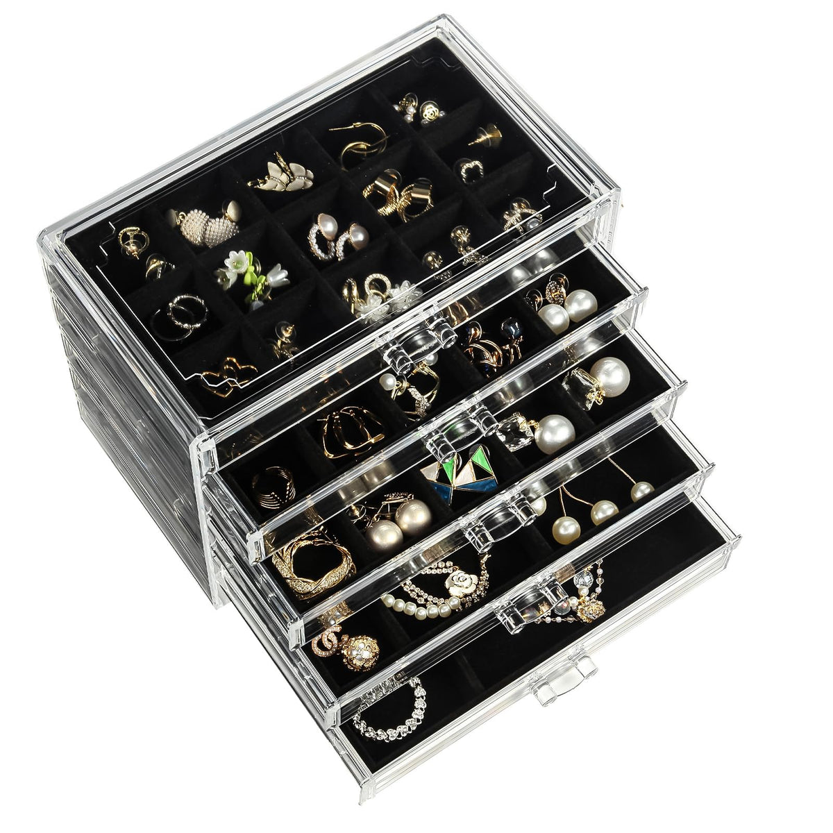 GUOER Earring Organizer 5 Drawers Acrylic Jewelry Box for Women, Warm White