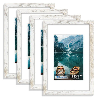 Hongkee 5x7 Picture Frame Set of 4, Real Glass and Wooden Frame, 4x6 Mat