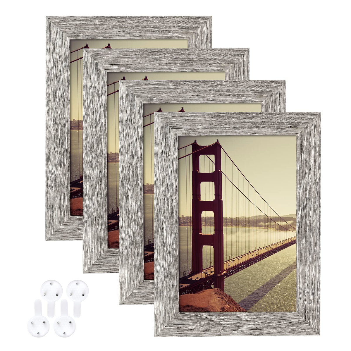 BAIJIALI 5x7 Picture Frame Distressed Farmhouse Wood Pattern Set of 4,Display 4x6 with Mat or 5x7 Without Mat,Multicolour